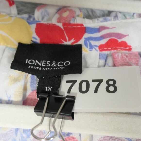 Jones and Co Blouse Womens 1X White Floral V Neck 3/4 Sleeve Peasant Boho - Picture 12 of 13